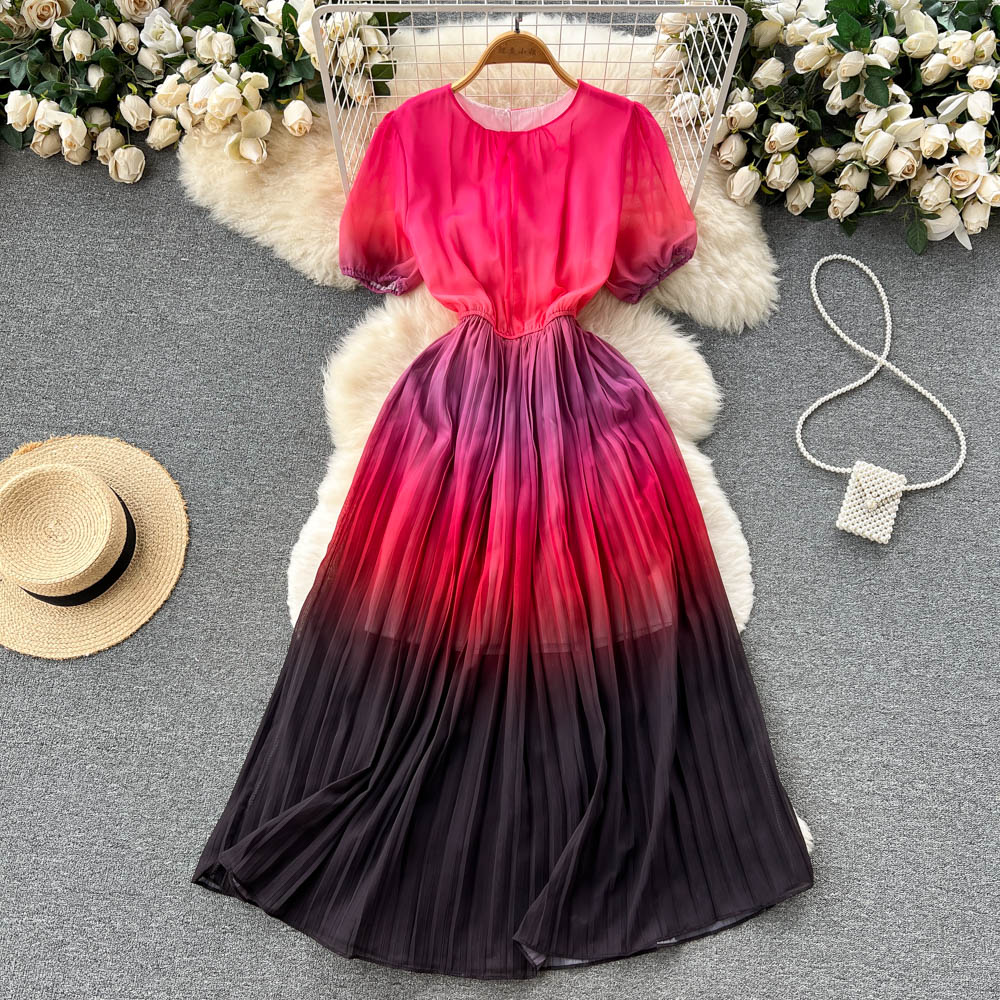 Livia Puff Sleeve Pleated Dress