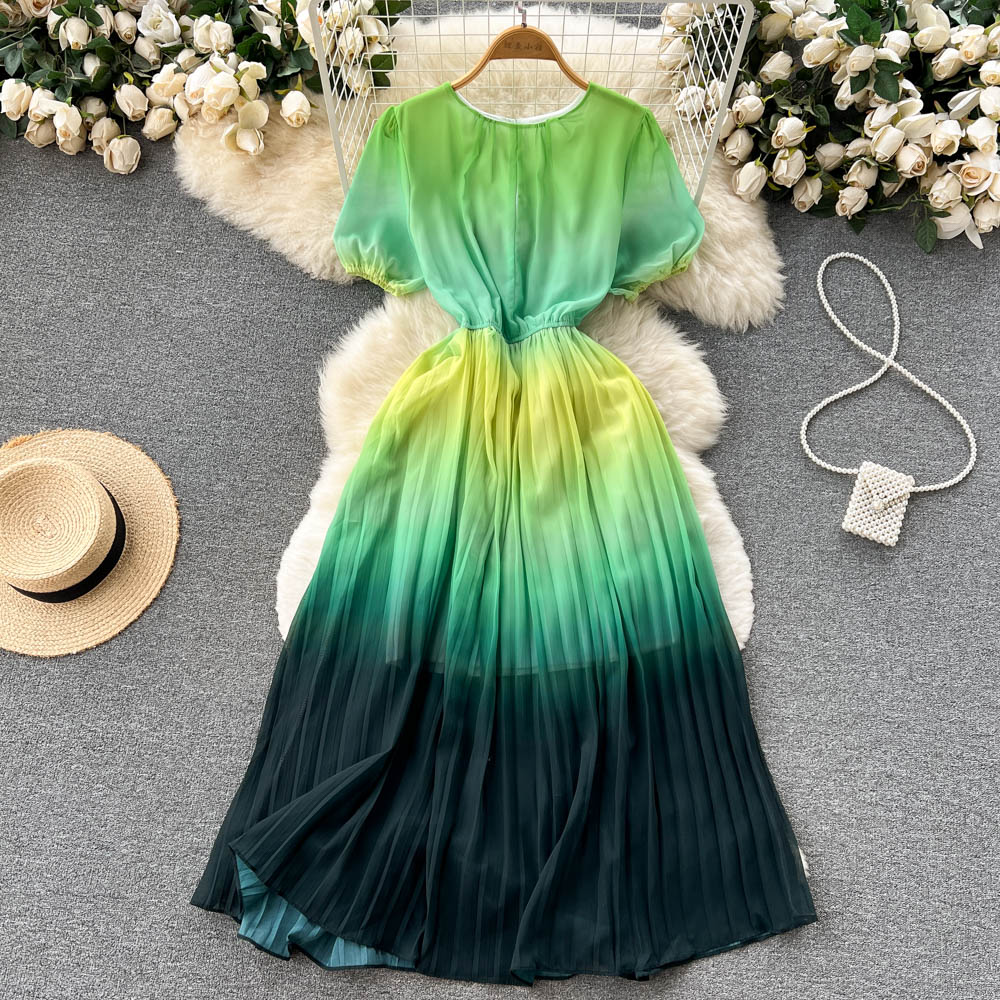 Livia Puff Sleeve Pleated Dress
