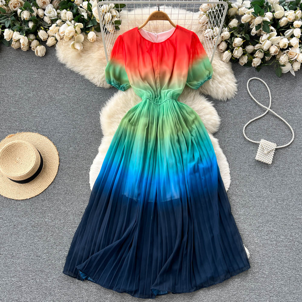 Livia Puff Sleeve Pleated Dress