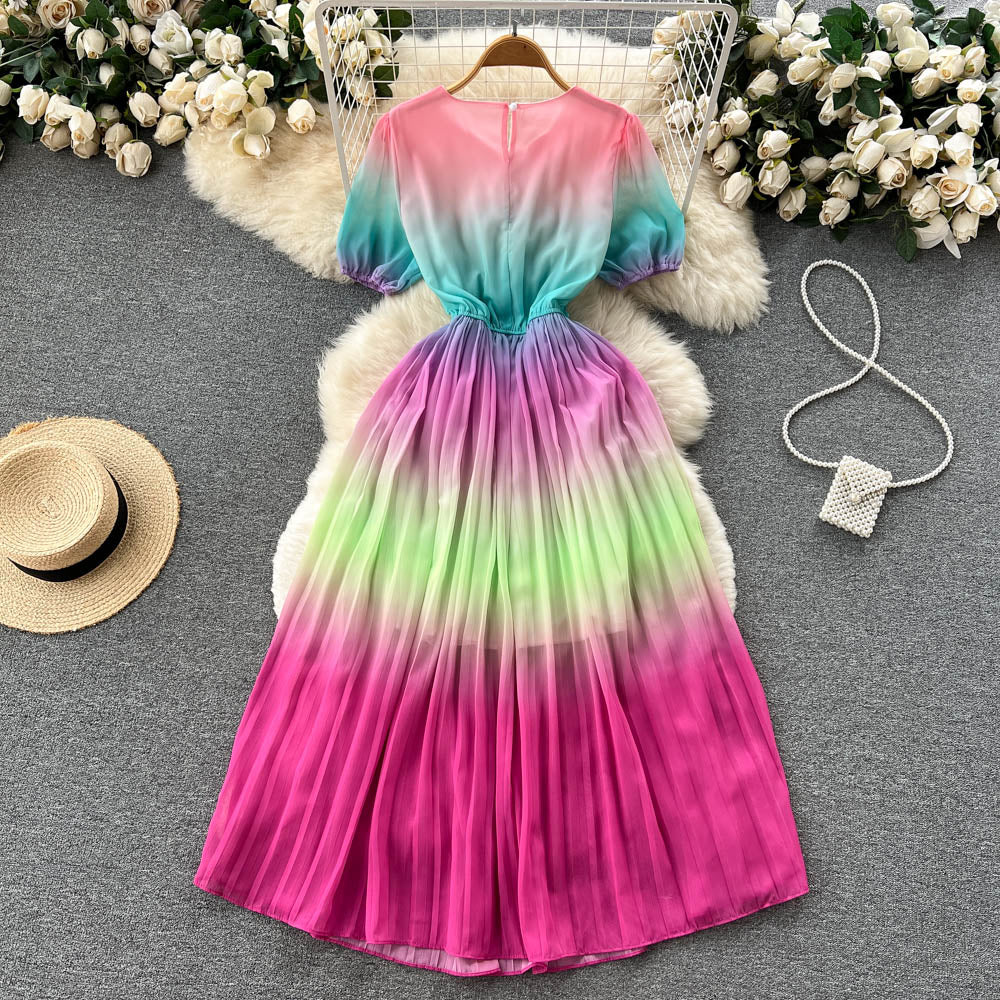 Livia Puff Sleeve Pleated Dress