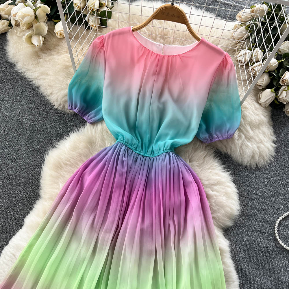 Livia Puff Sleeve Pleated Dress