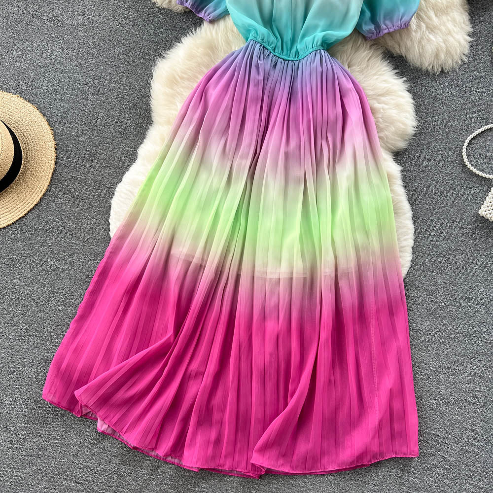 Livia Puff Sleeve Pleated Dress