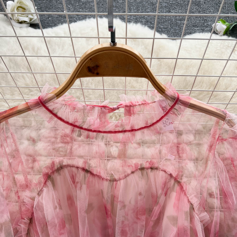 Aniyah Trumpet Sleeve Mesh Dress