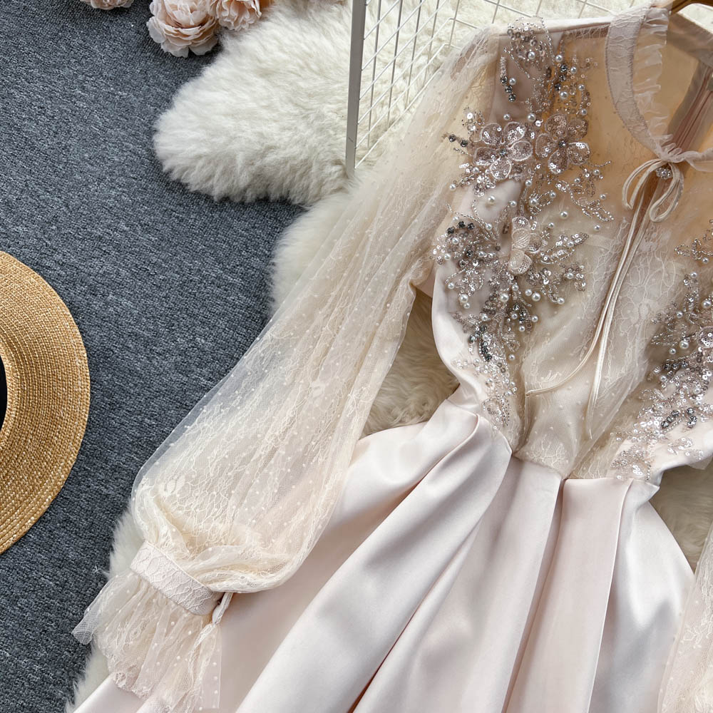Ivory Bead Detail Mesh Dress