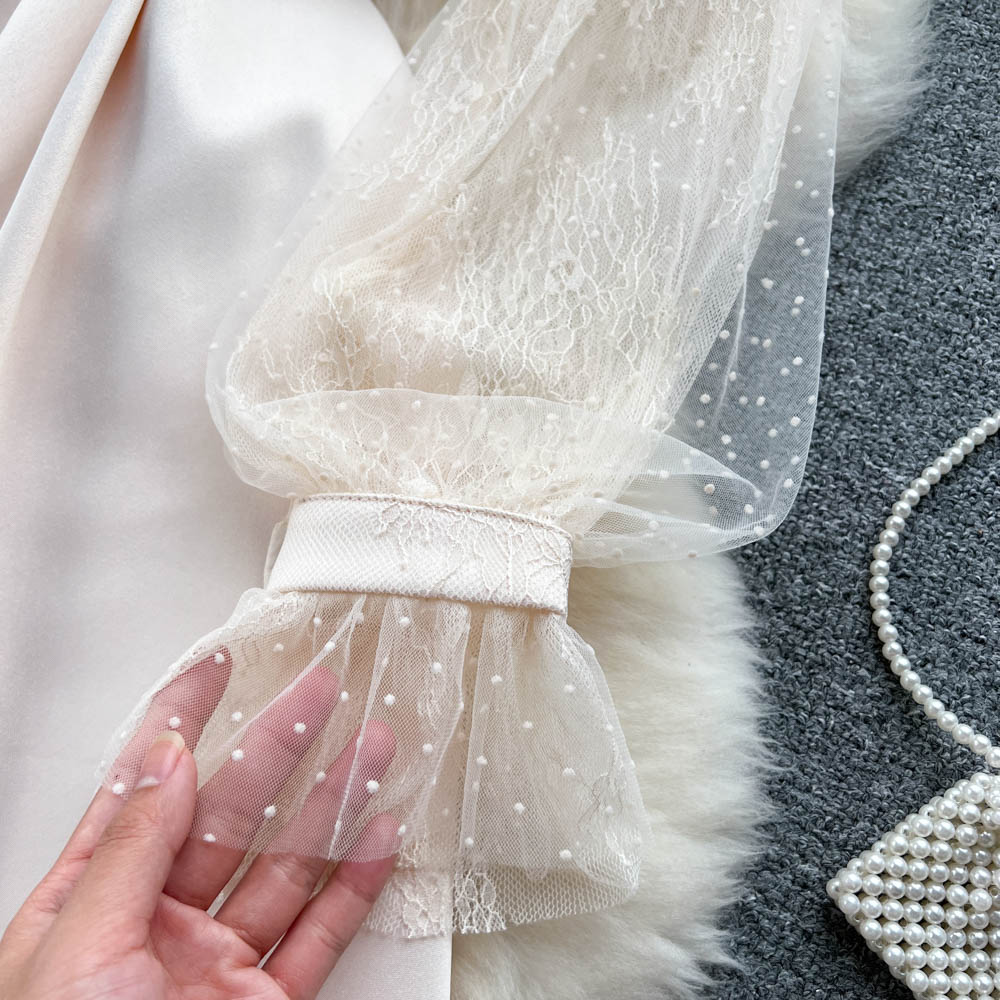Ivory Bead Detail Mesh Dress