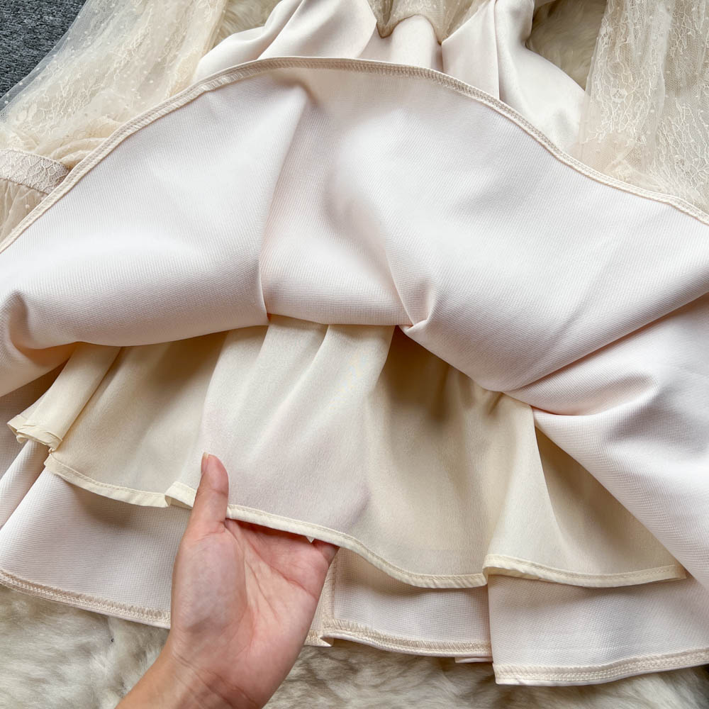Ivory Bead Detail Mesh Dress