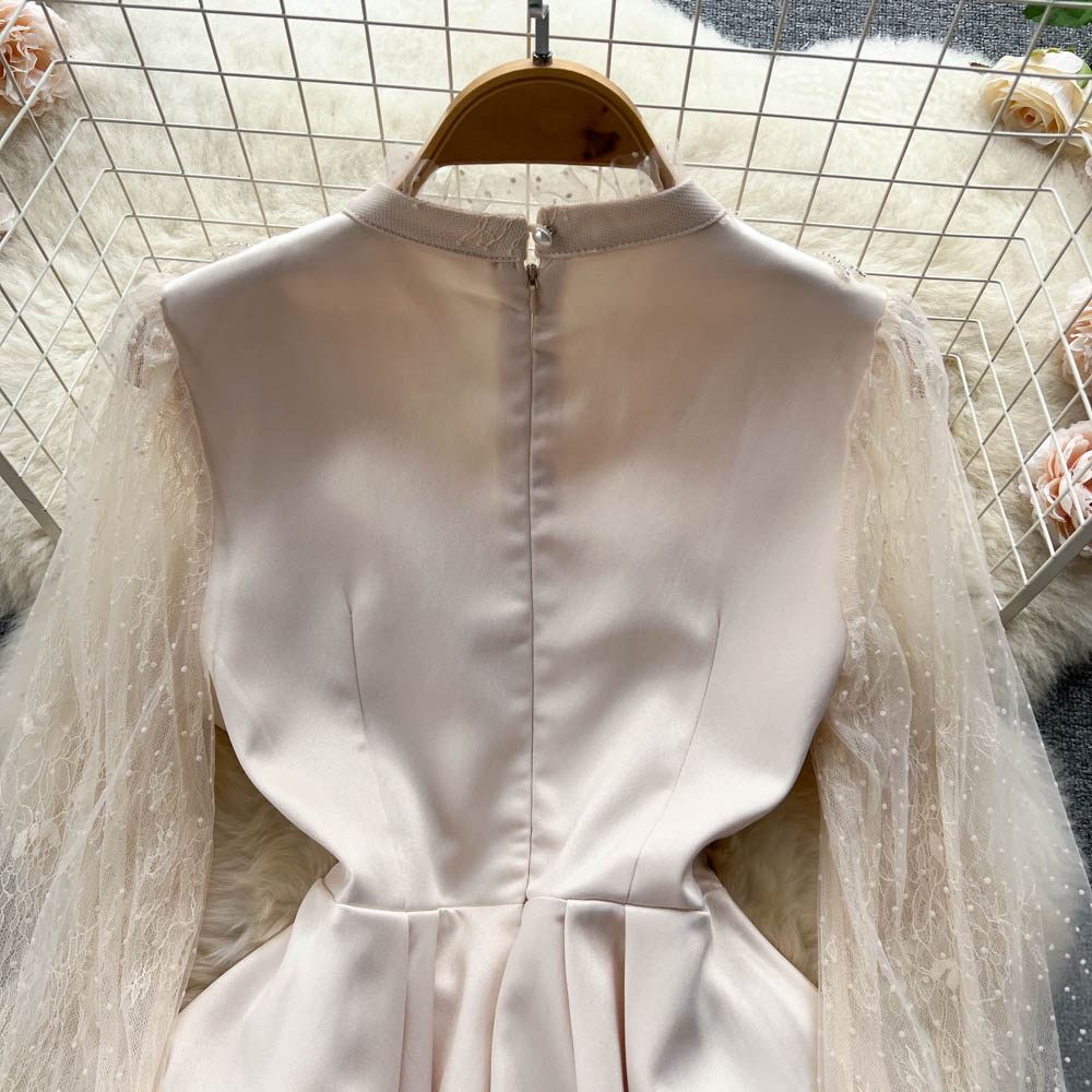 Ivory Bead Detail Mesh Dress