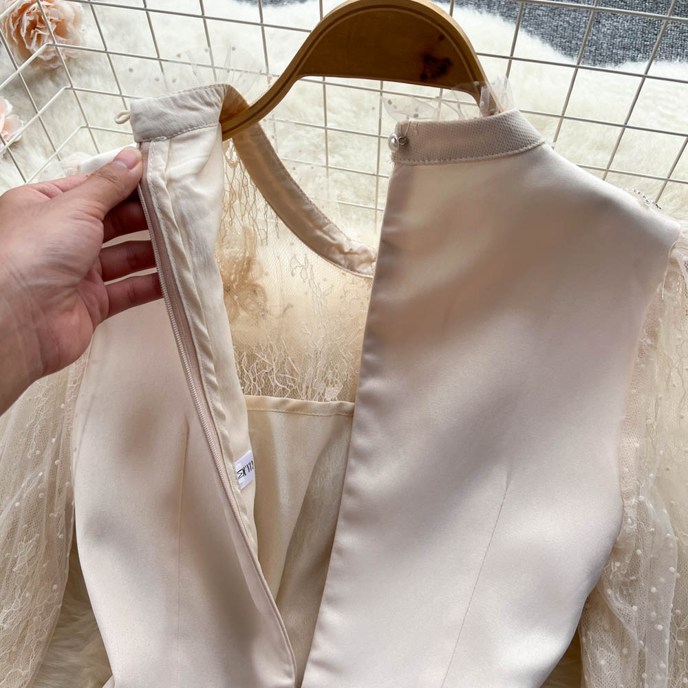 Ivory Bead Detail Mesh Dress