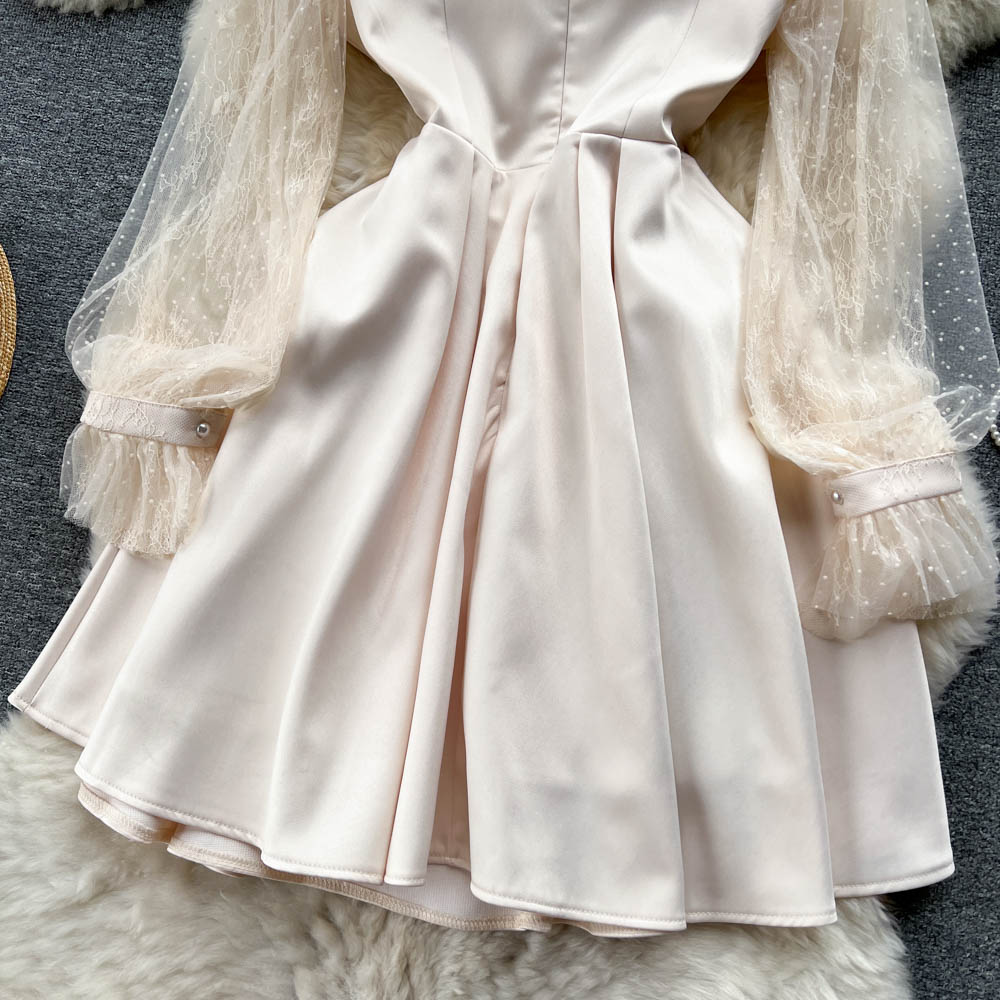 Ivory Bead Detail Mesh Dress