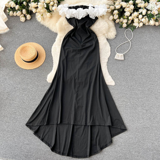 Onyx Strapless Ruffle Dress