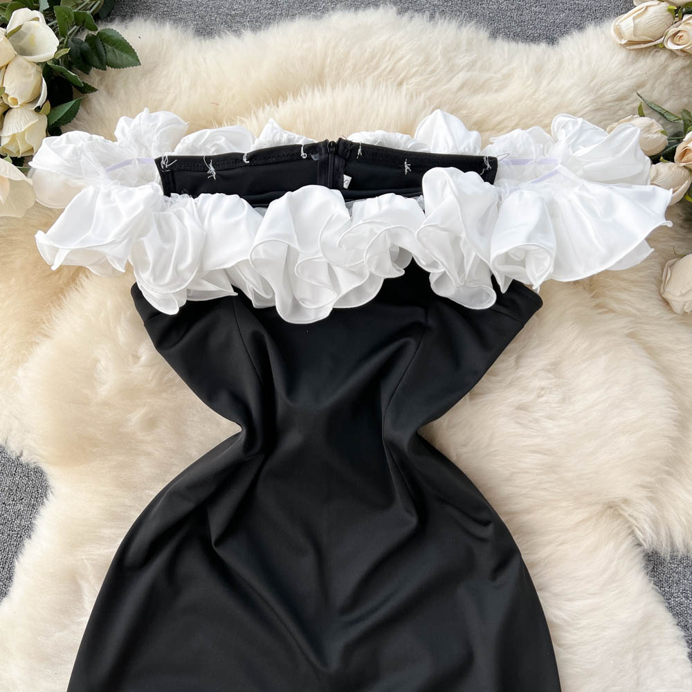 Onyx Strapless Ruffle Dress