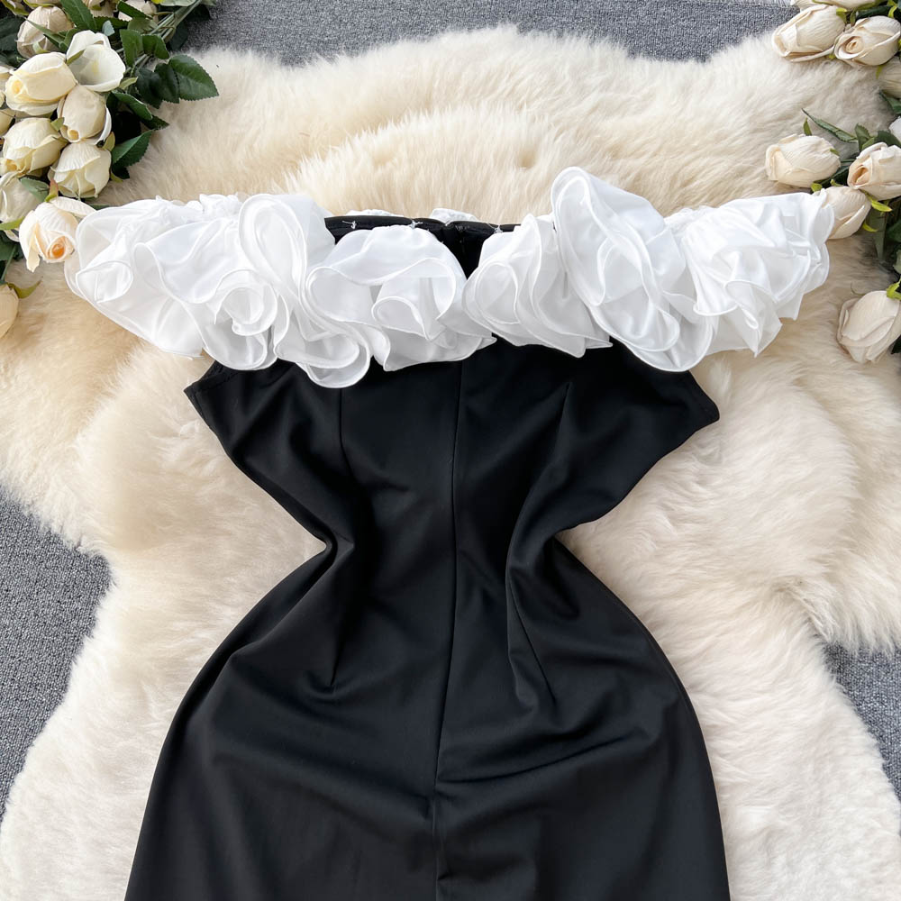 Onyx Strapless Ruffle Dress