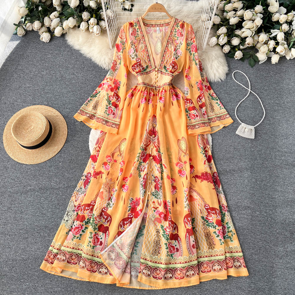 Emerald Trumpet Sleeve Maxi Dress