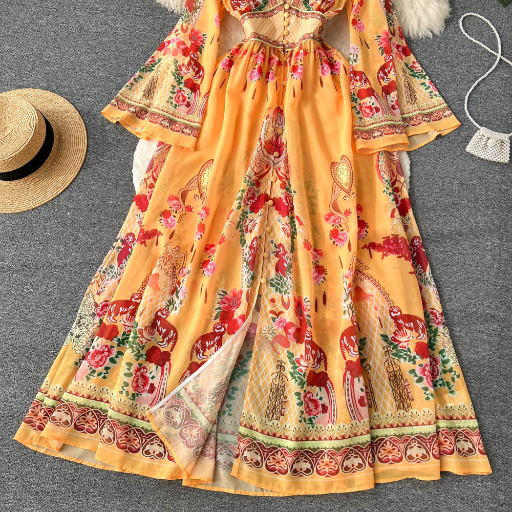 Emerald Trumpet Sleeve Maxi Dress