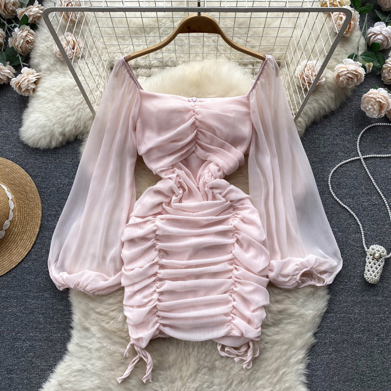 Emily Puff Sleeve Drawstring Dress