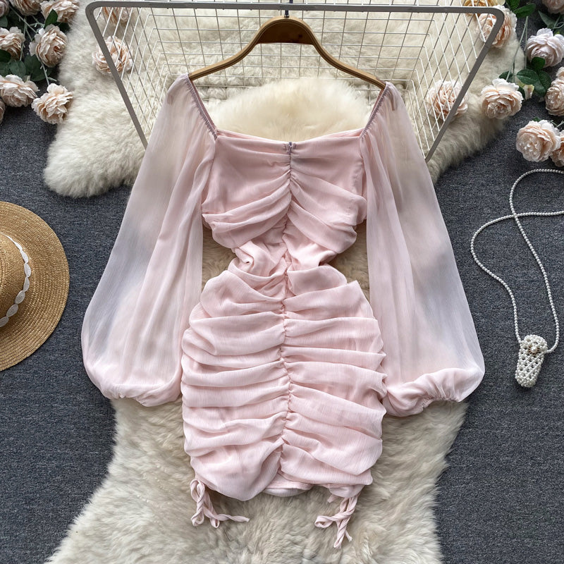 Emily Puff Sleeve Drawstring Dress