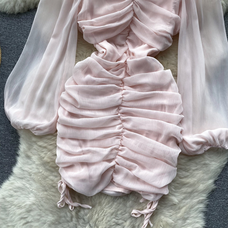 Emily Puff Sleeve Drawstring Dress
