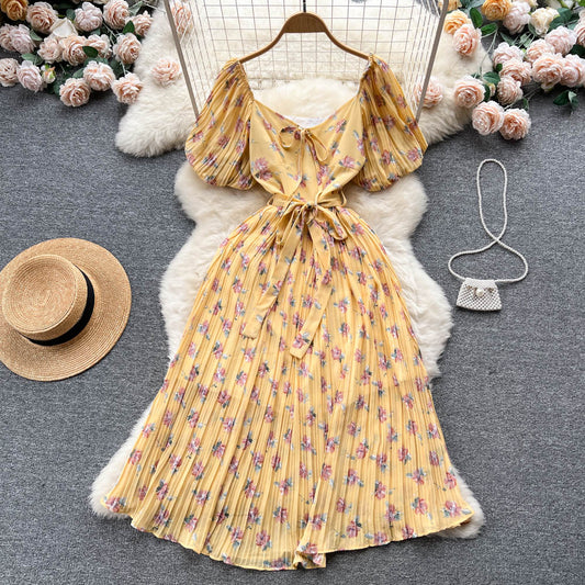 Chiara Pleated Puff Sleeve Dress