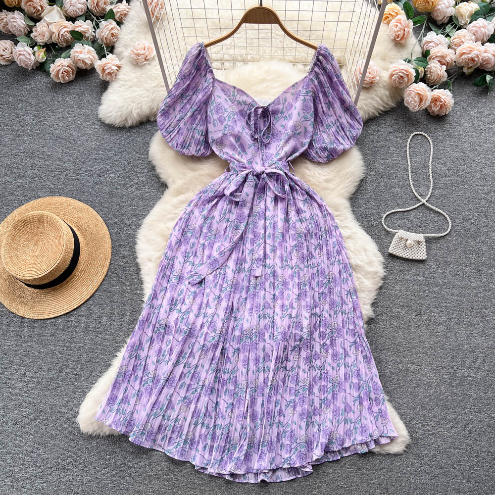 Chiara Pleated Puff Sleeve Dress