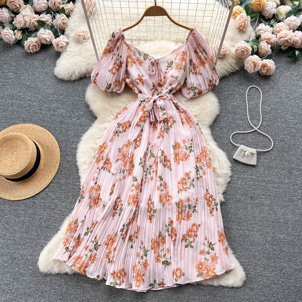 Chiara Pleated Puff Sleeve Dress