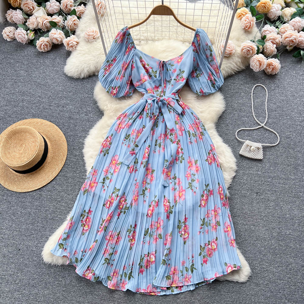 Chiara Pleated Puff Sleeve Dress
