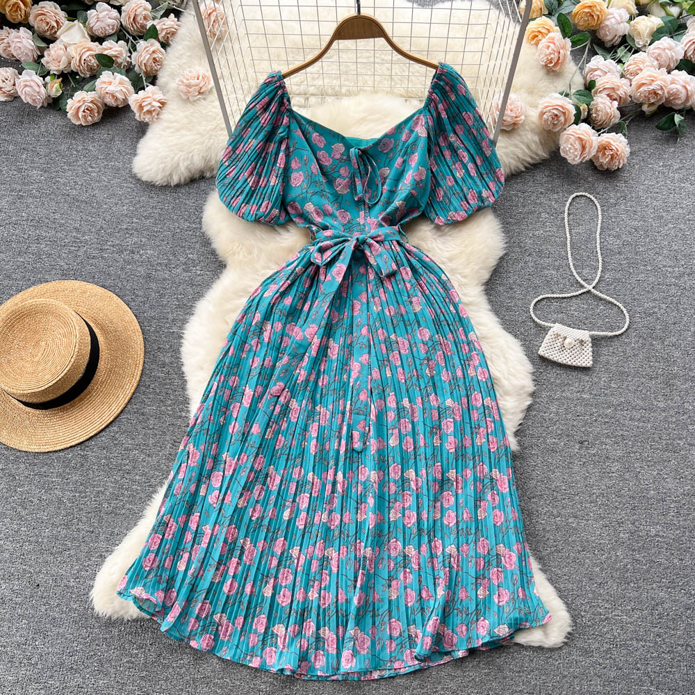 Chiara Pleated Puff Sleeve Dress