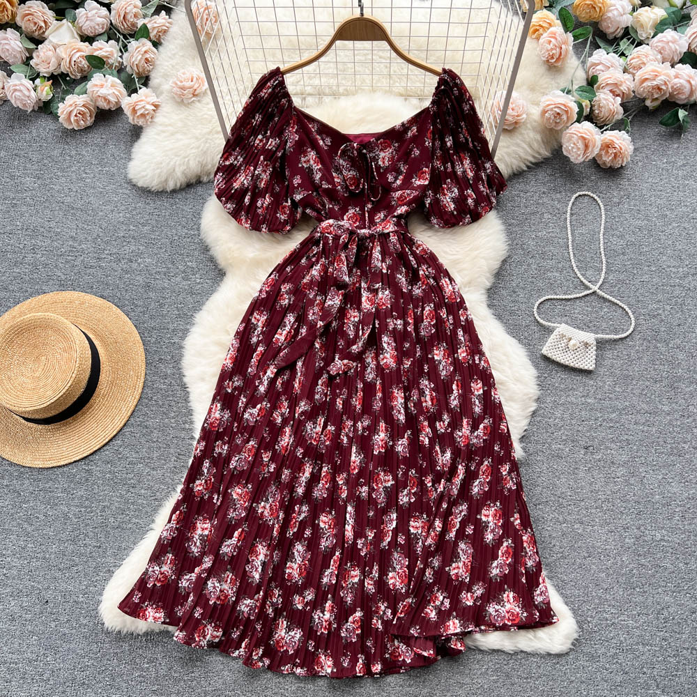 Chiara Pleated Puff Sleeve Dress
