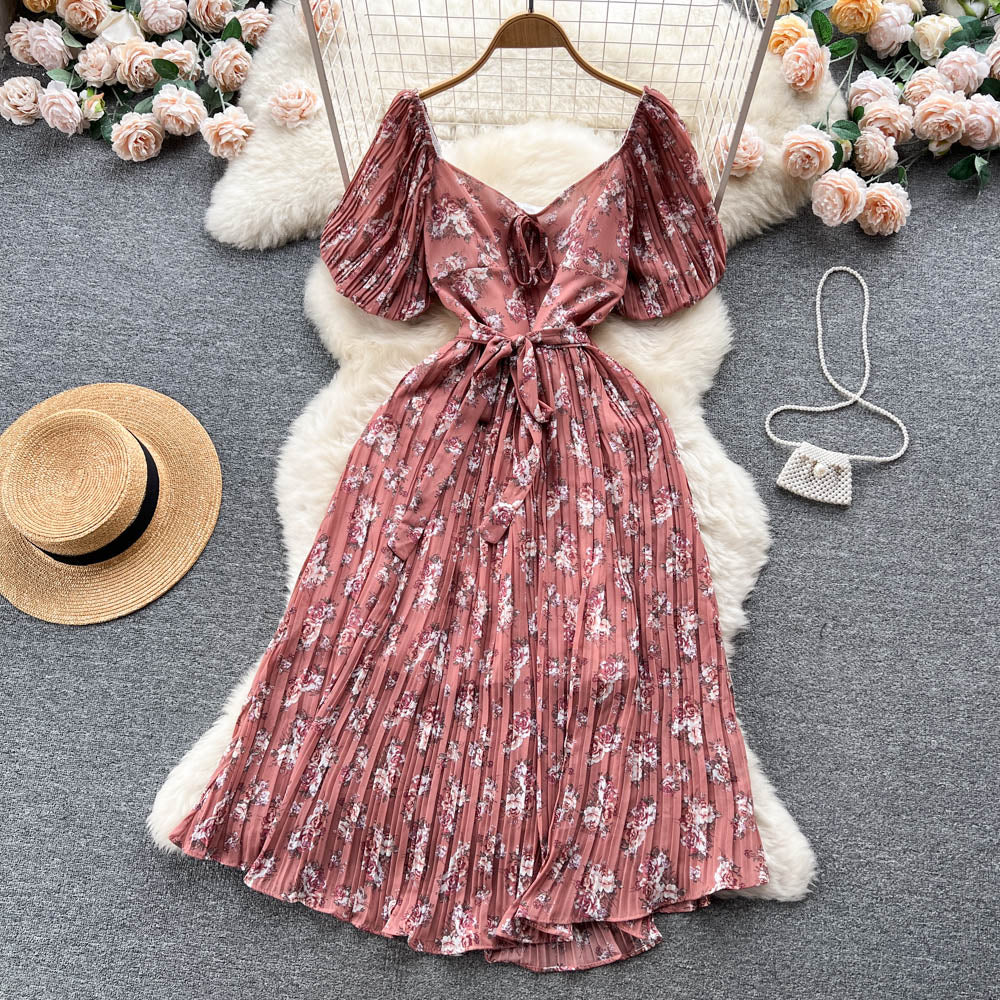 Chiara Pleated Puff Sleeve Dress