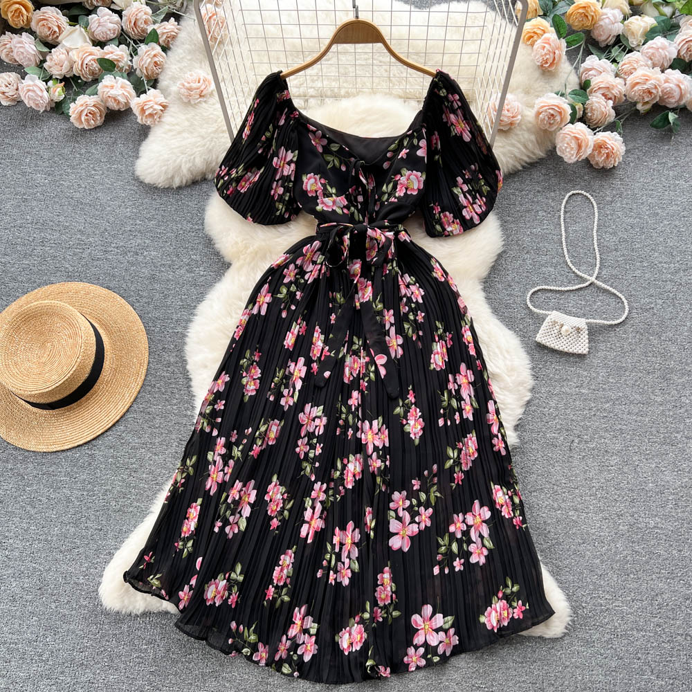 Chiara Pleated Puff Sleeve Dress