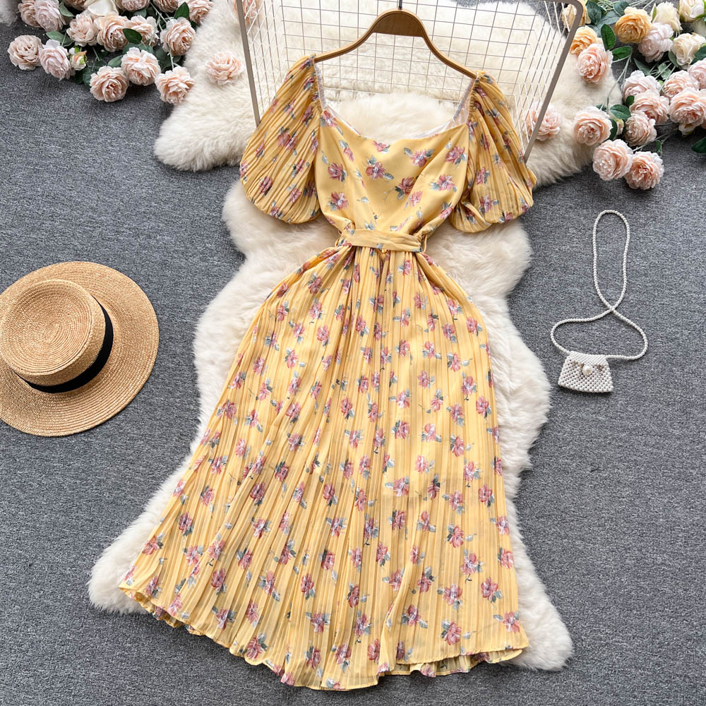 Chiara Pleated Puff Sleeve Dress