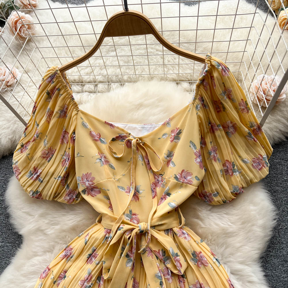 Chiara Pleated Puff Sleeve Dress