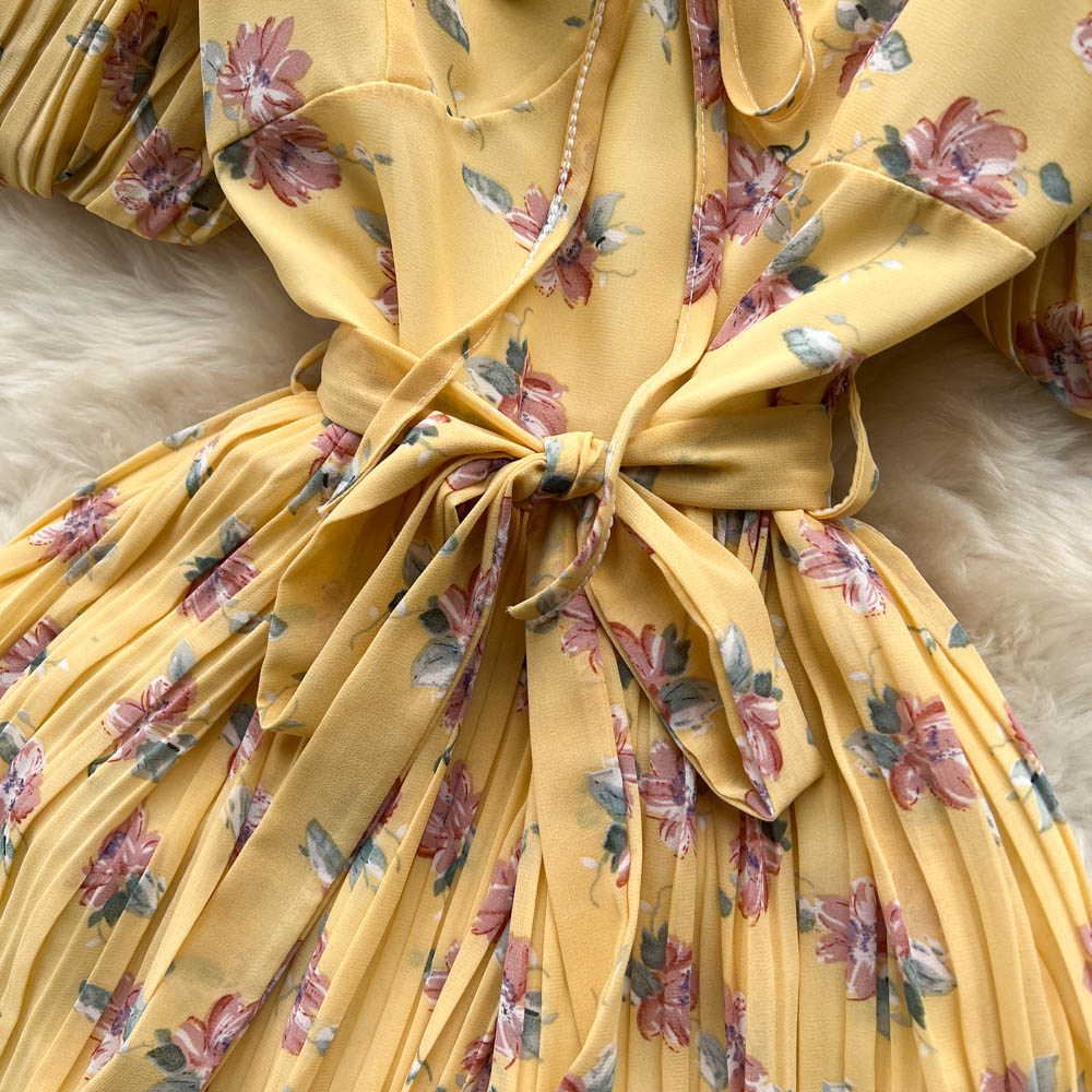 Chiara Pleated Puff Sleeve Dress