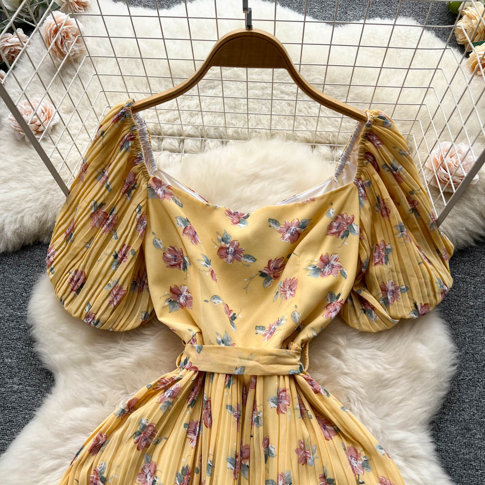 Chiara Pleated Puff Sleeve Dress