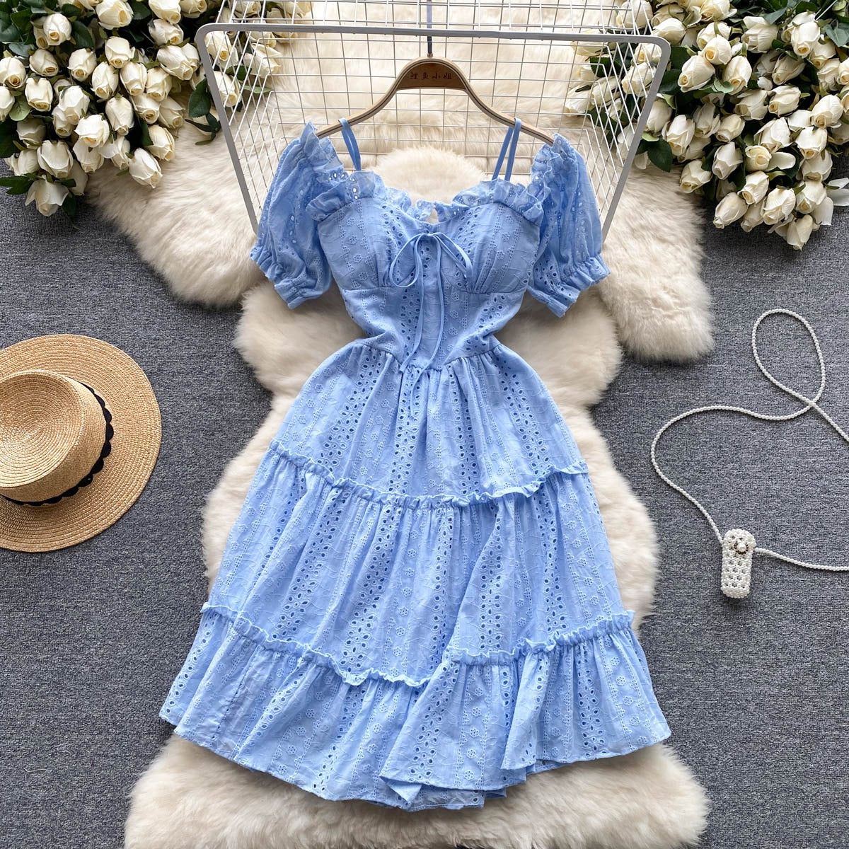 Helena Eyelet Puff Sleeve Dress