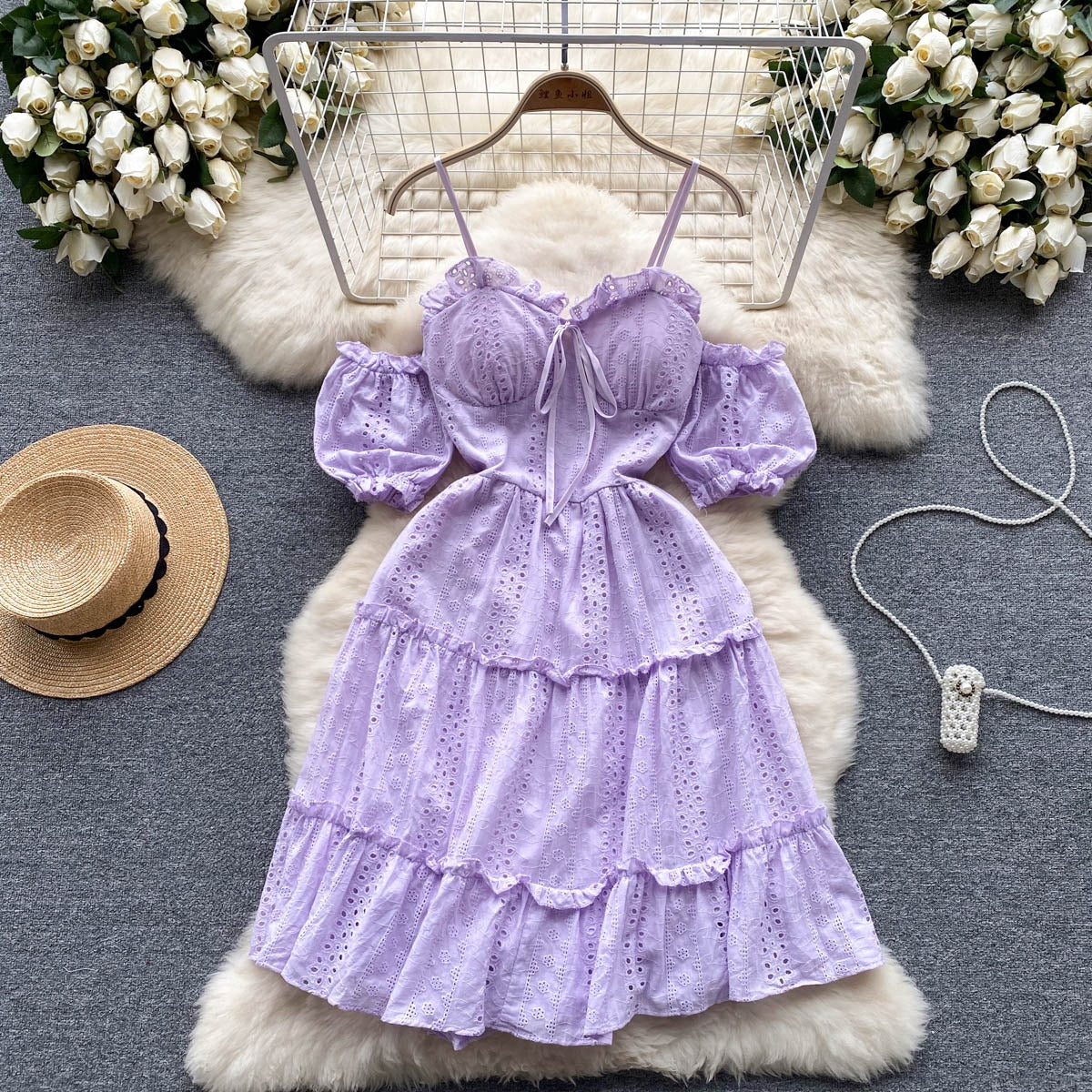 Helena Eyelet Puff Sleeve Dress