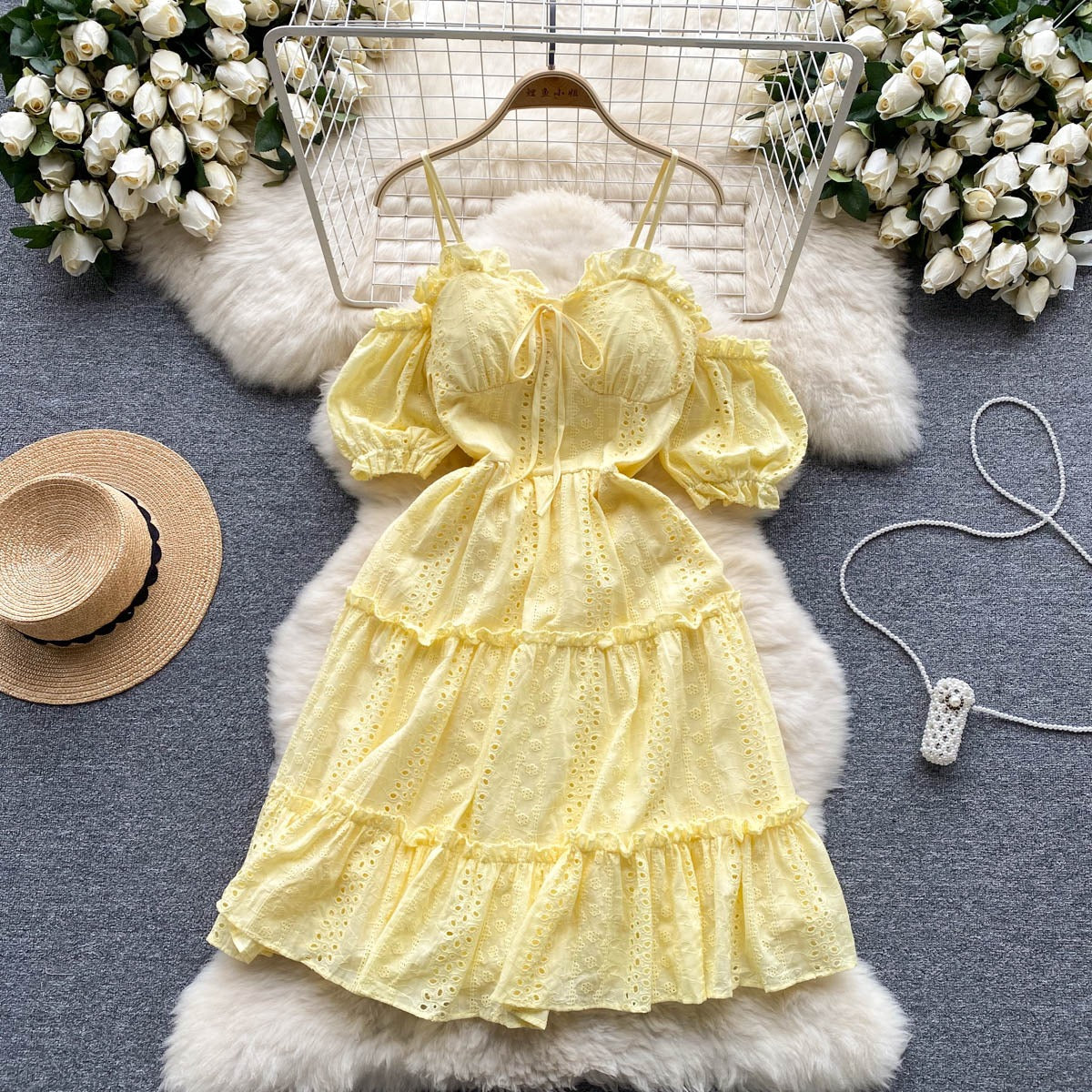 Helena Eyelet Puff Sleeve Dress