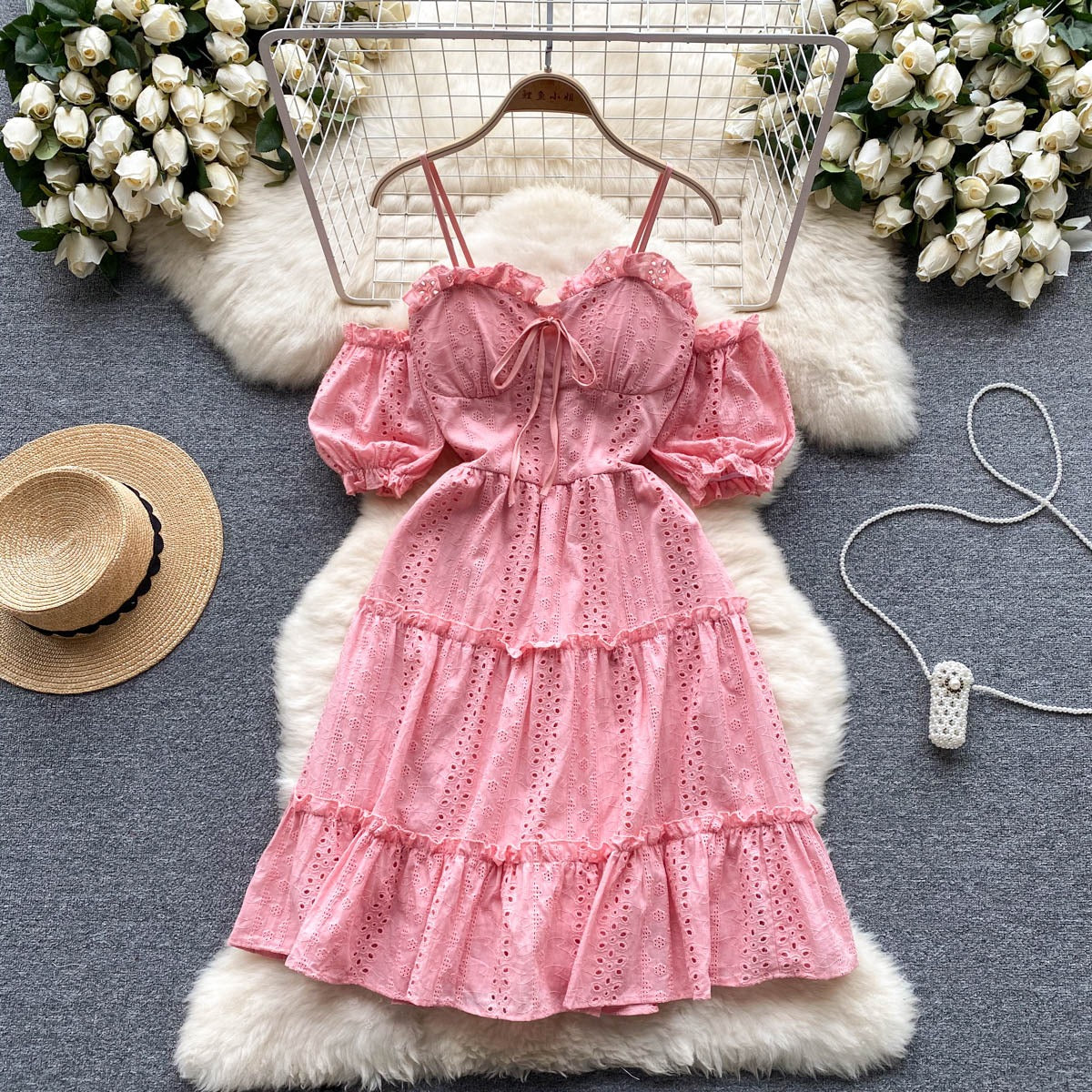 Helena Eyelet Puff Sleeve Dress