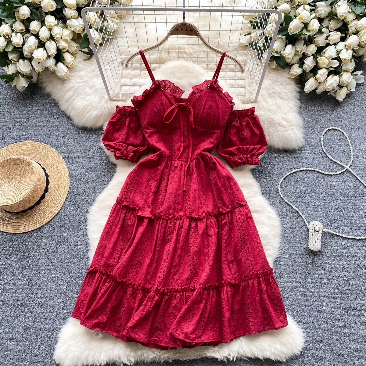 Helena Eyelet Puff Sleeve Dress