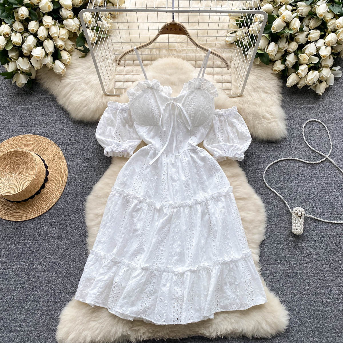 Helena Eyelet Puff Sleeve Dress