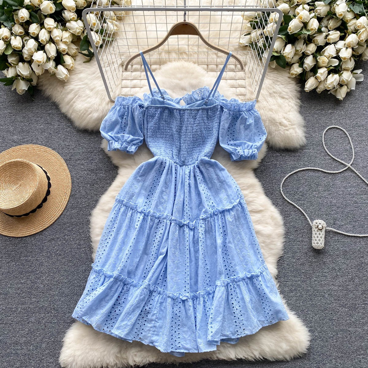 Helena Eyelet Puff Sleeve Dress
