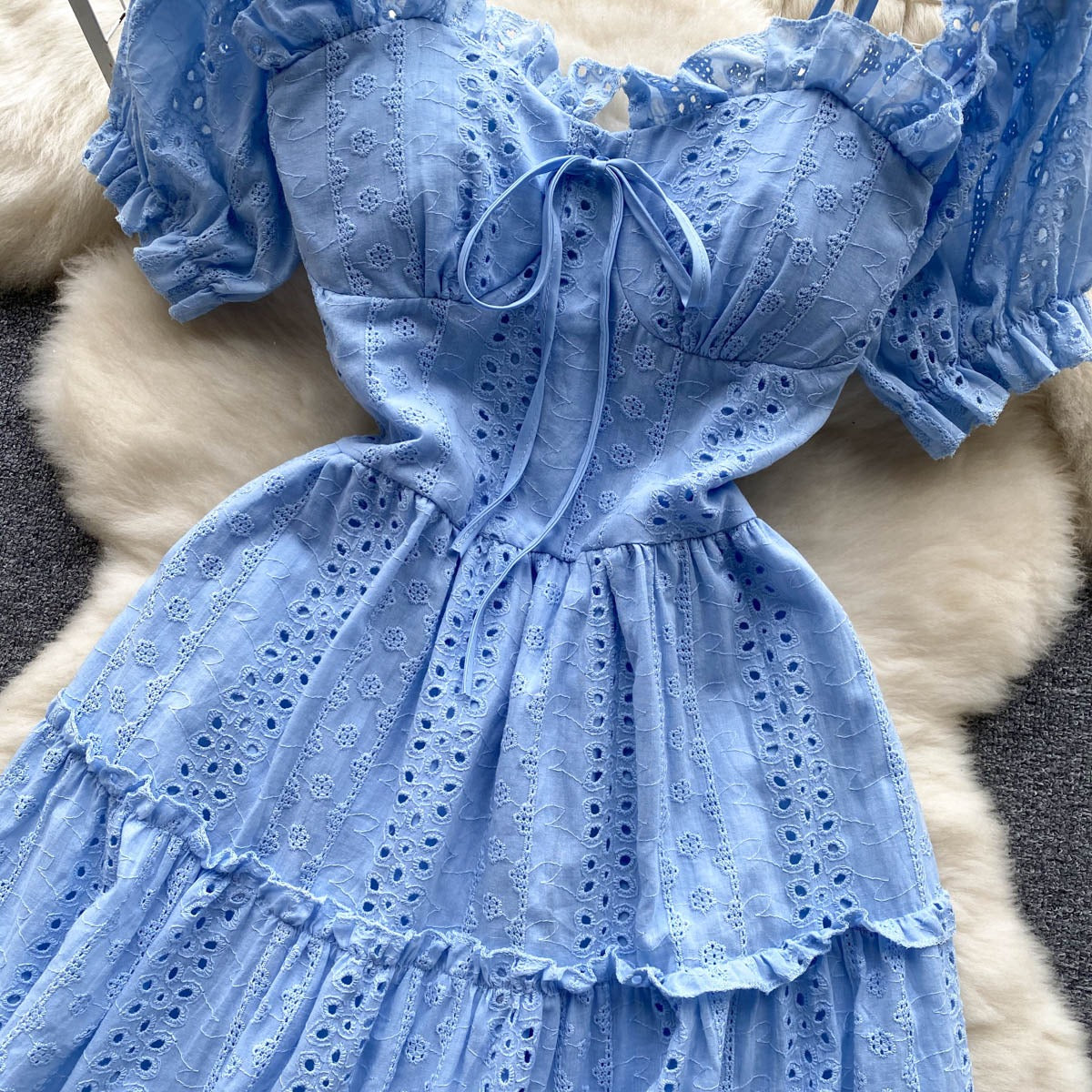 Helena Eyelet Puff Sleeve Dress