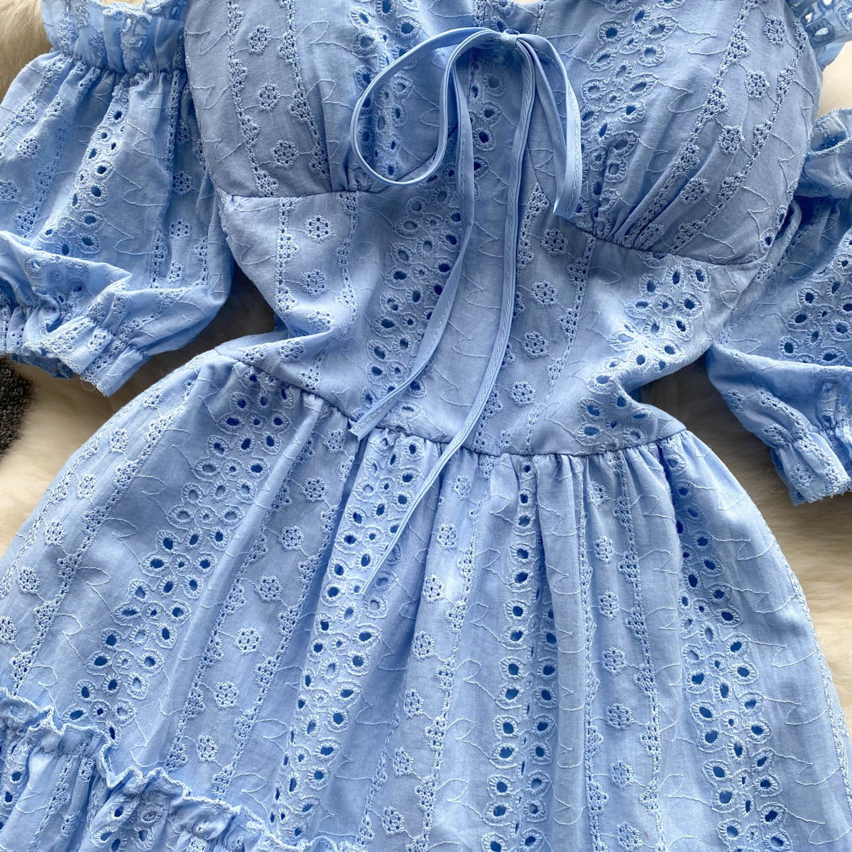Helena Eyelet Puff Sleeve Dress