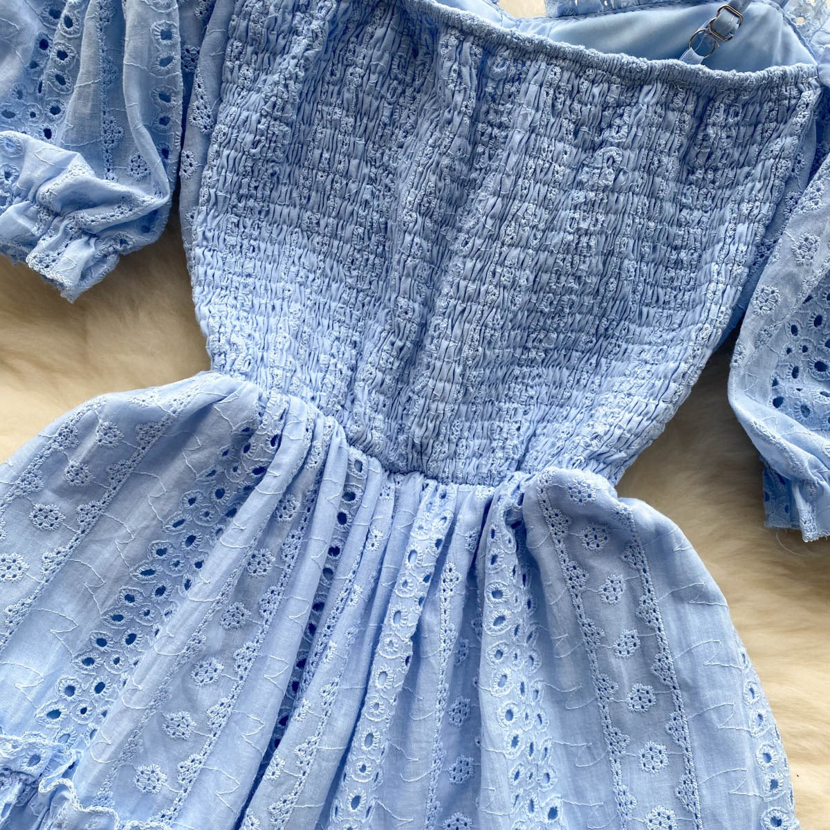 Helena Eyelet Puff Sleeve Dress