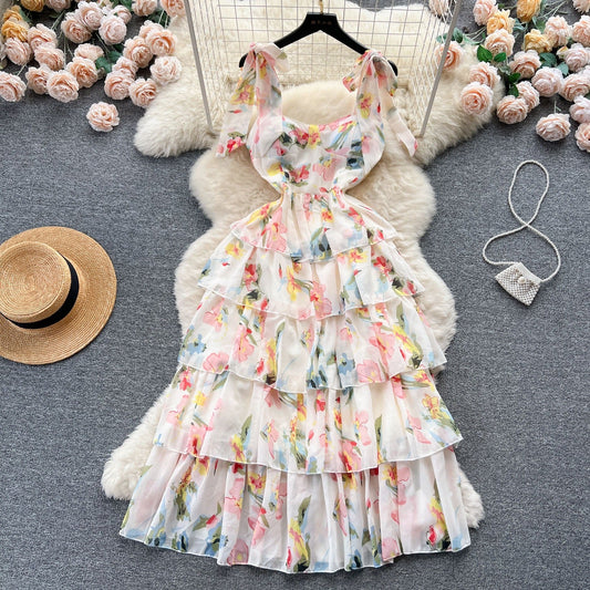 Joyce Tiered Chiffon Tie Dress