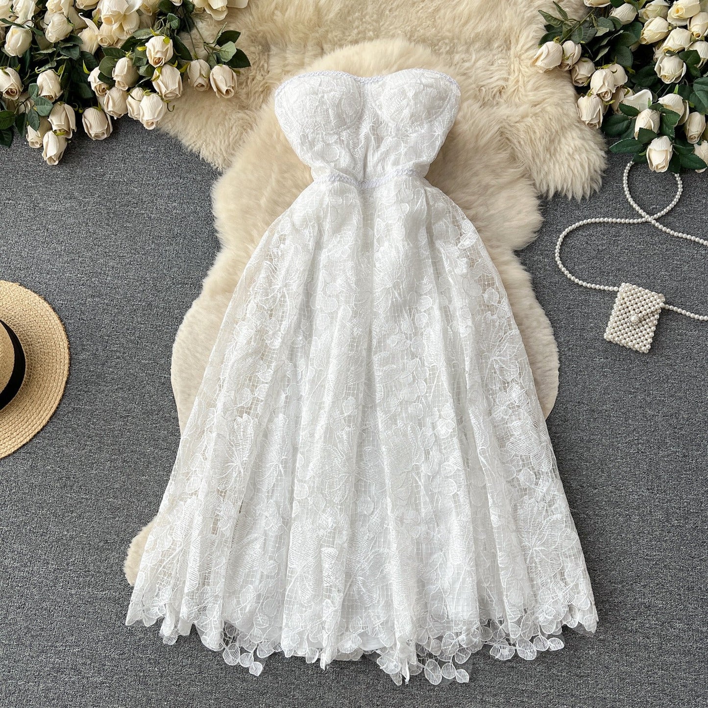 Eliza Strapless Lace Dress