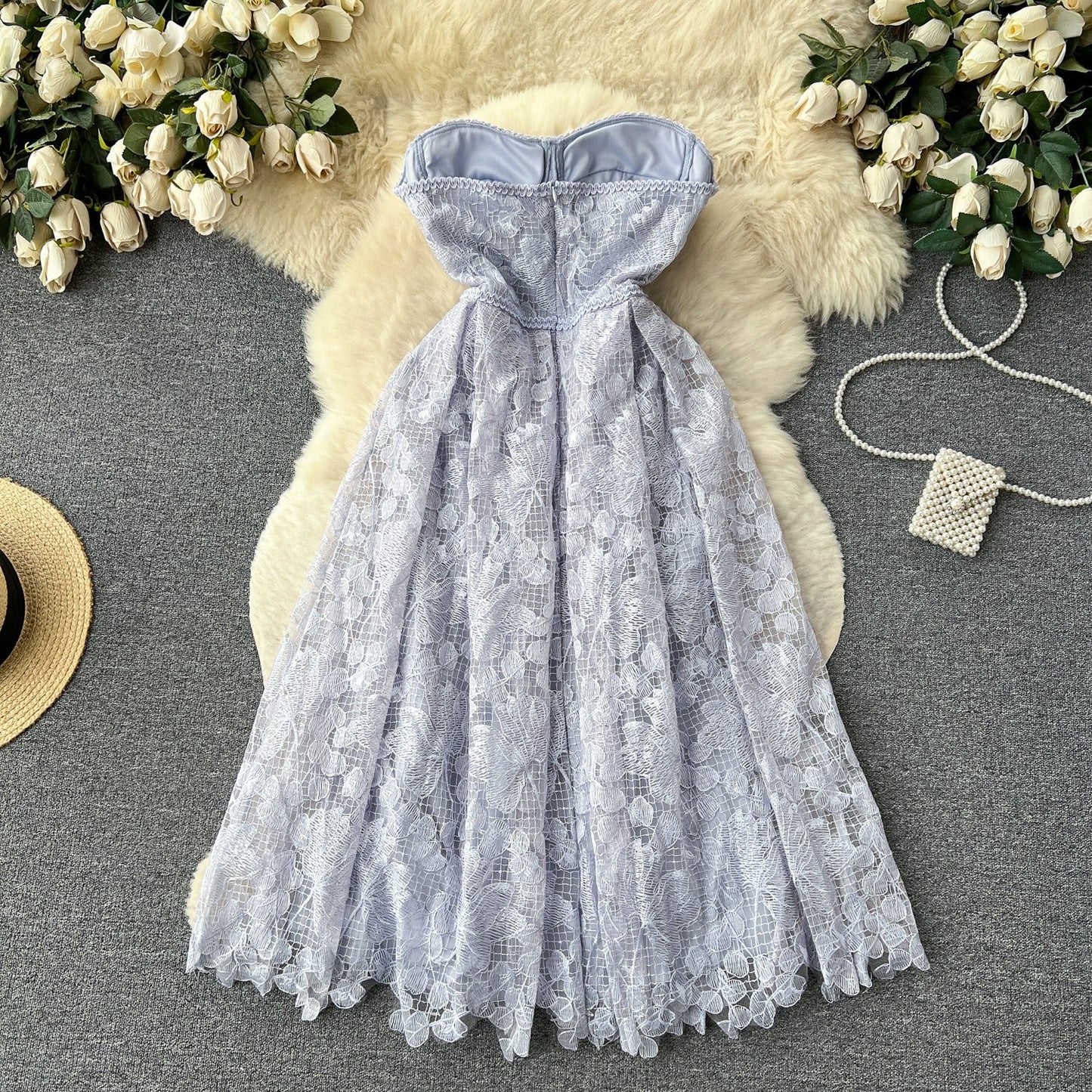 Eliza Strapless Lace Dress