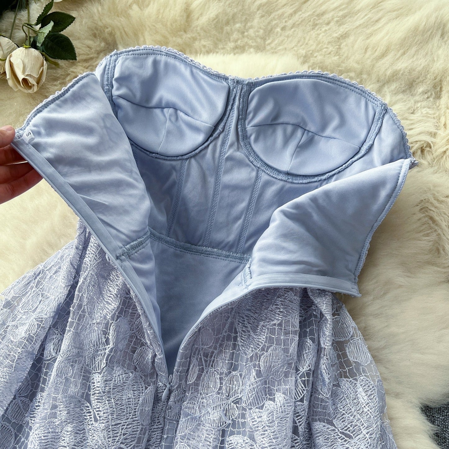 Eliza Strapless Lace Dress